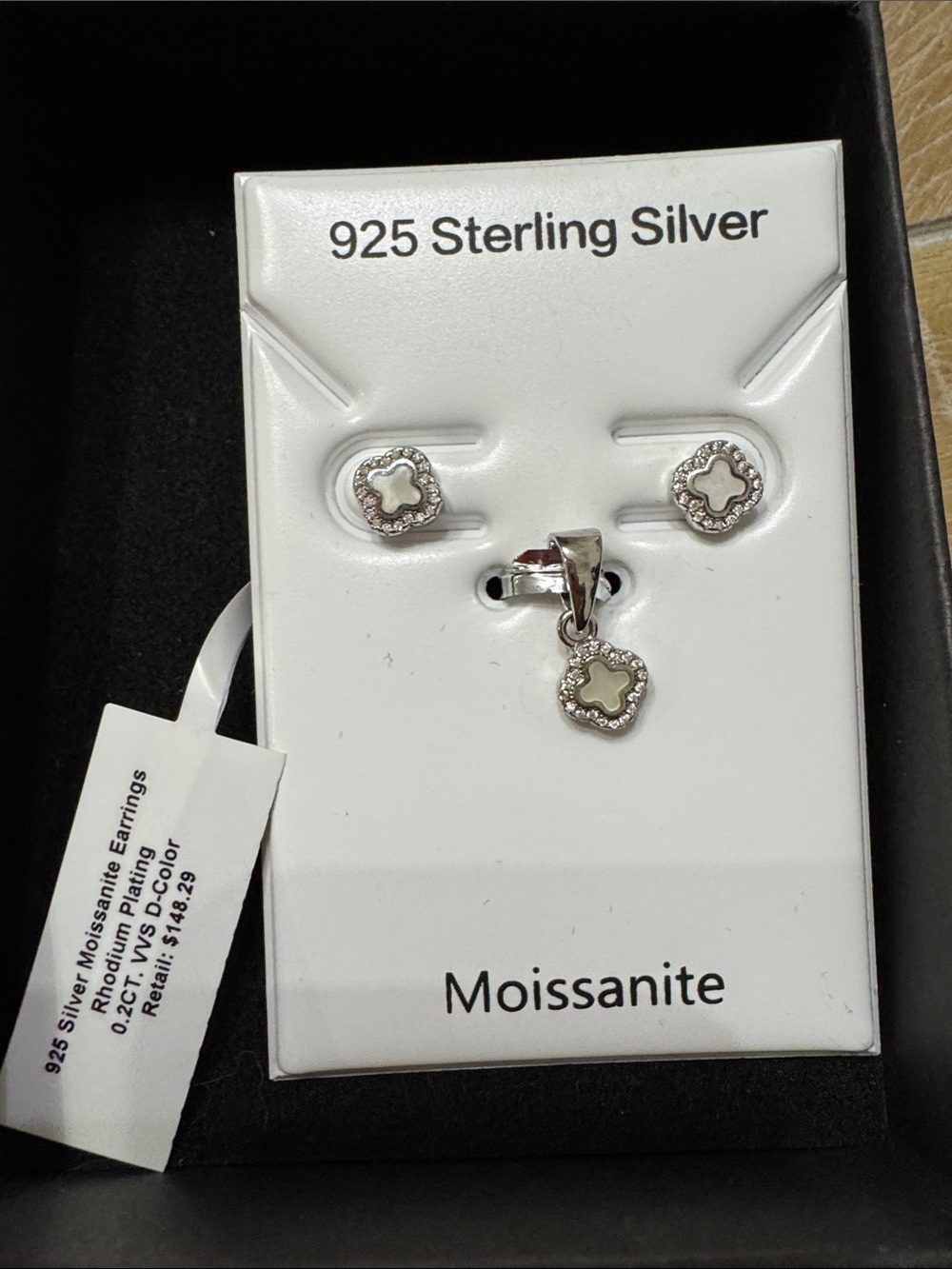 😍Sterling Silver Moissanite Clover Earrings and Pendant , Gift set silver!